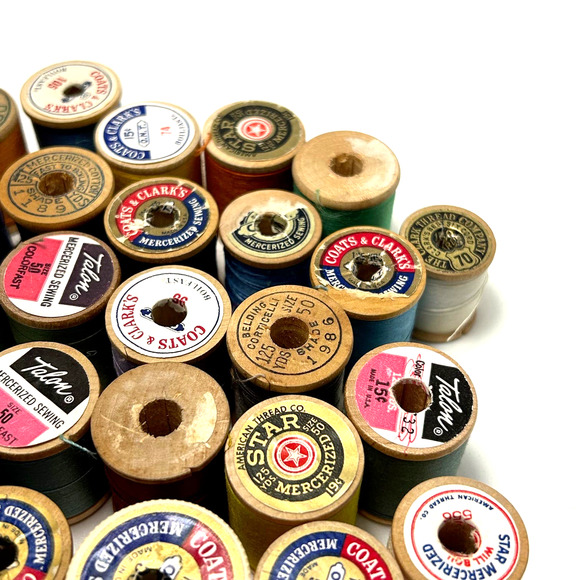 Vintage Thread on Wooden Spools Lot of 30 - Picture 3 of 12
